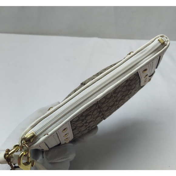 Coach Mini C Brown Canvas Leather Trim Studded Zipper Wristlet - Coin Wallet - Picture 5 of 14